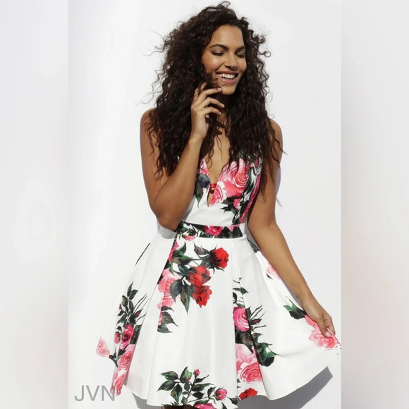 JVN by Jovani JVN65166 Floral Fit and Flare Short Dress - Picture 5 of 12